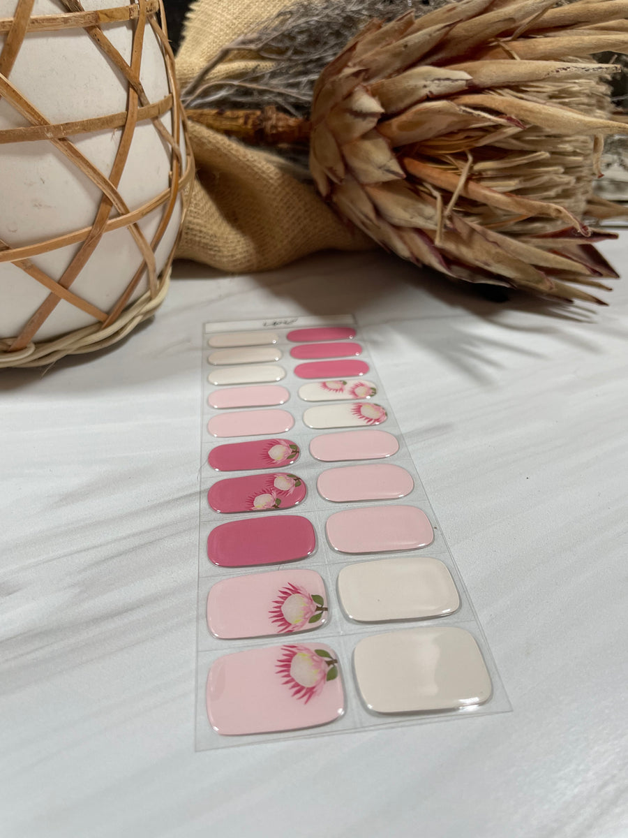 Protea Flower-Inspired Semi-Cured Gel Nail Strips  - Graceful Floral Elegance for a Chic Manicure | Semi-Cured Nail Art in Beautiful Shades of Pink